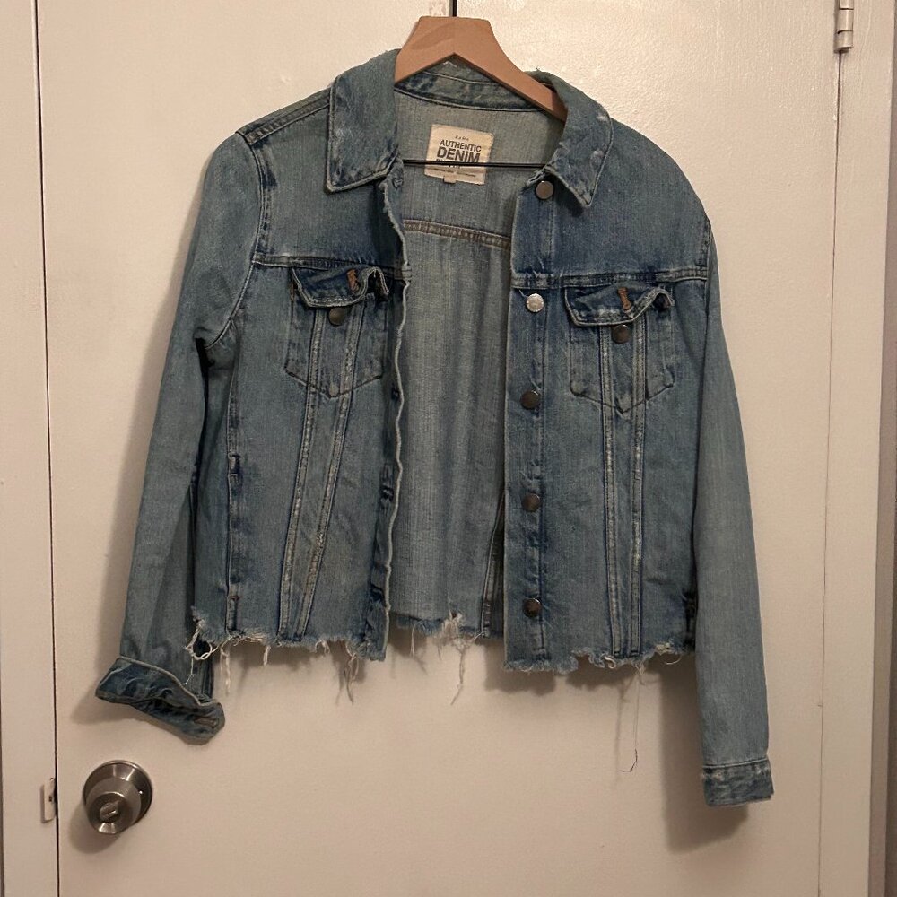 Zara TRF Distressed Denim Jean Jacket Large